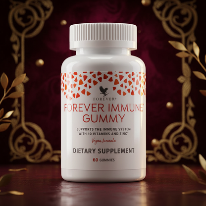 Forever Immune Gummy supplements blend of 10 vitamins and zinc with a naturally sweet tropical fruit flavor.