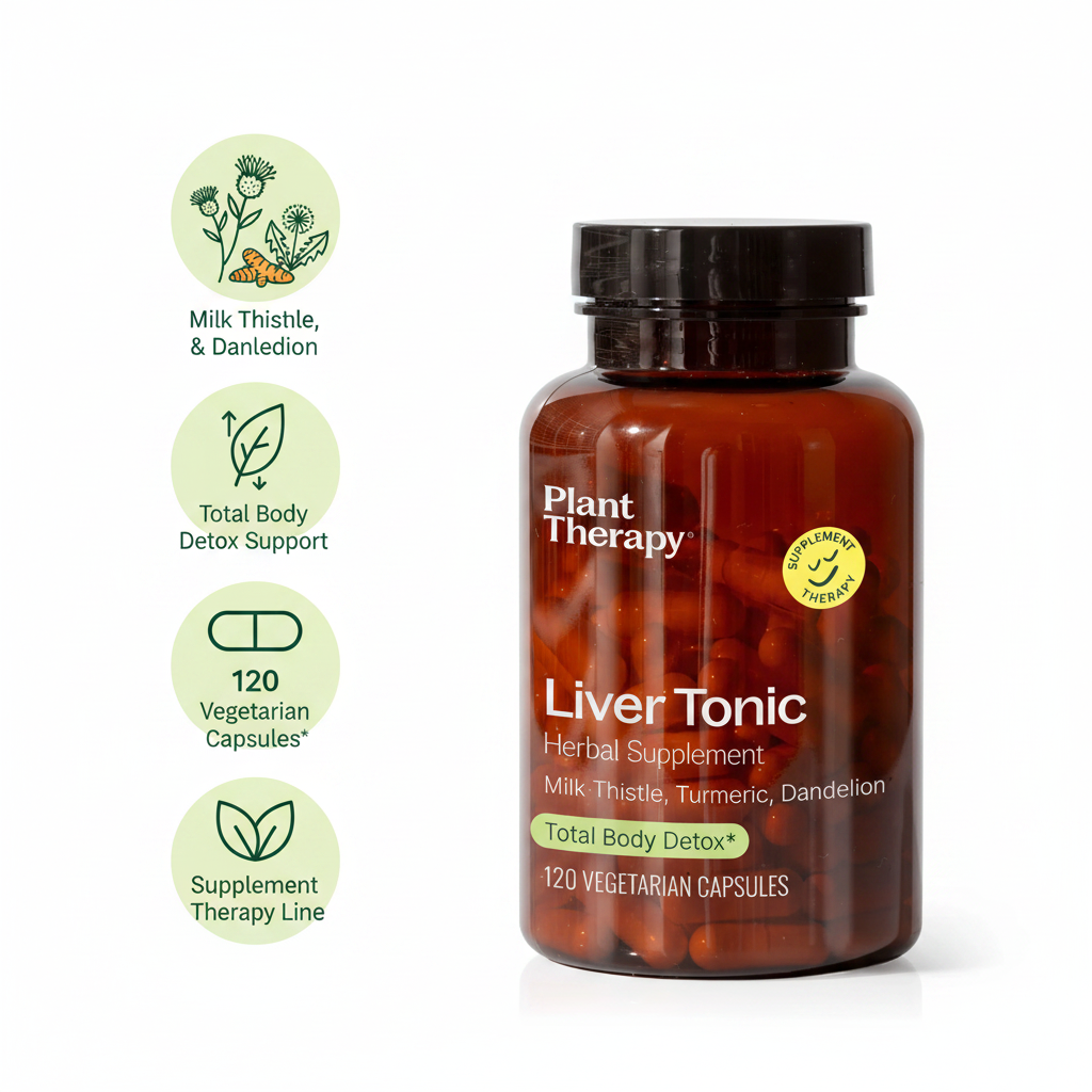Plant Therapy Liver Tonic Herbal Supplement – Milk Thistle, Turmeric & Dandelion, 120 Vegetarian Capsules