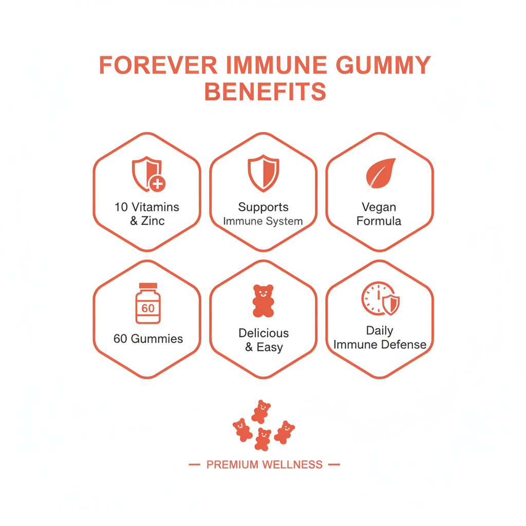Forever Immune Gummy supplements blend of 10 vitamins and zinc with a naturally sweet tropical fruit flavor.