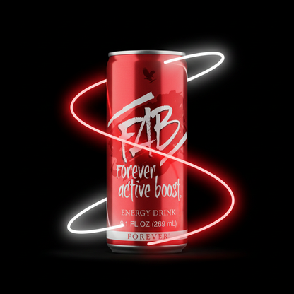 Forever FAB a delicious mild berry flavor and is made with a combination of B vitamins and guarana provides fast energy 8.4 fl.oz. (12 cans).