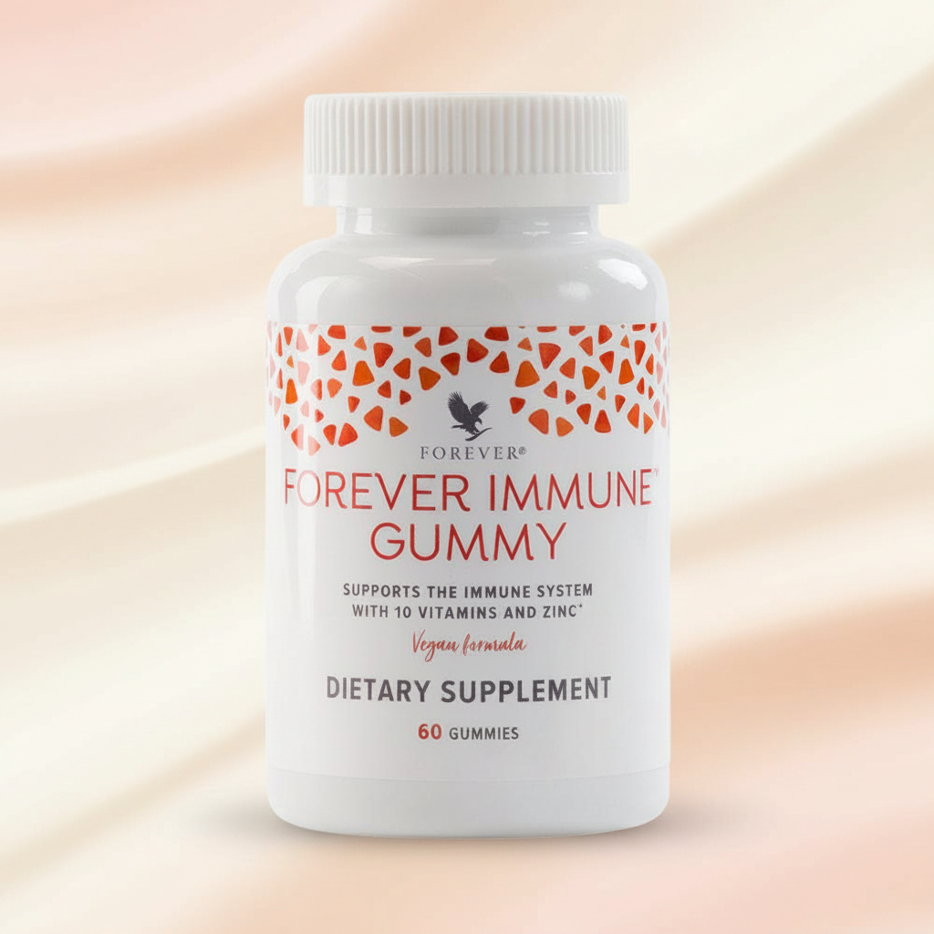 Forever Immune Gummy supplements blend of 10 vitamins and zinc with a naturally sweet tropical fruit flavor.