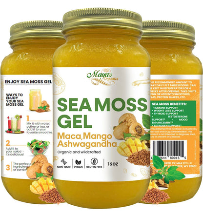 Maca, Mango & Ashwagandha Sea Moss Gel – 16oz | Organic Wildcrafted Irish Seaweed Superfood