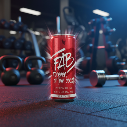 Forever FAB a delicious mild berry flavor and is made with a combination of B vitamins and guarana provides fast energy 8.4 fl.oz. (12 cans).