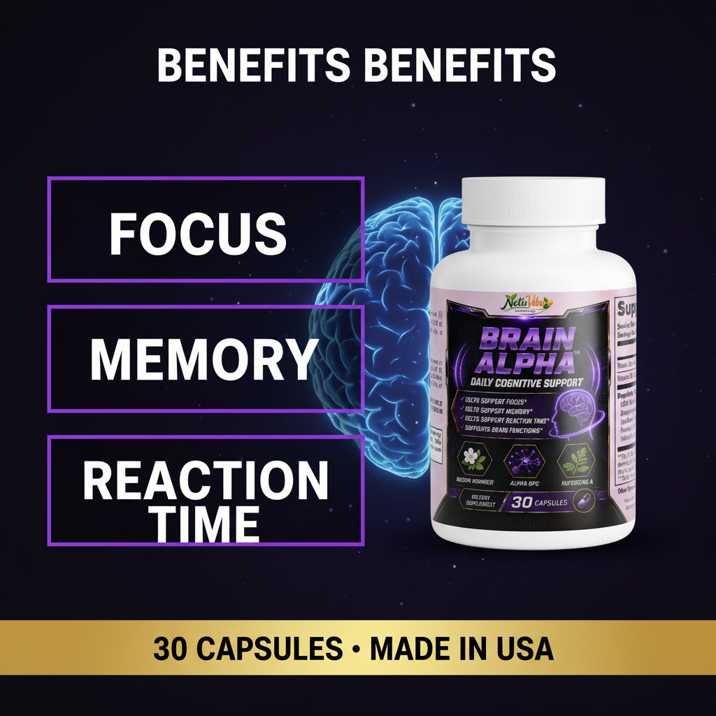 Brain Alpha™ – Daily Cognitive Support | Focus, Memory & Reaction Time | Bacopa, Alpha GPC & Huperzine A | 30 Caps