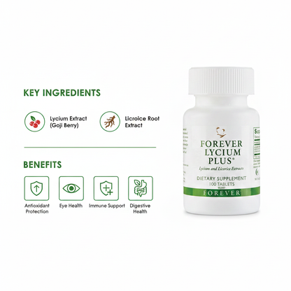 Forever Lycium Plus® combines goji berries with licorice extract antioxidant formula rooted in traditional Chinese wellness practices.