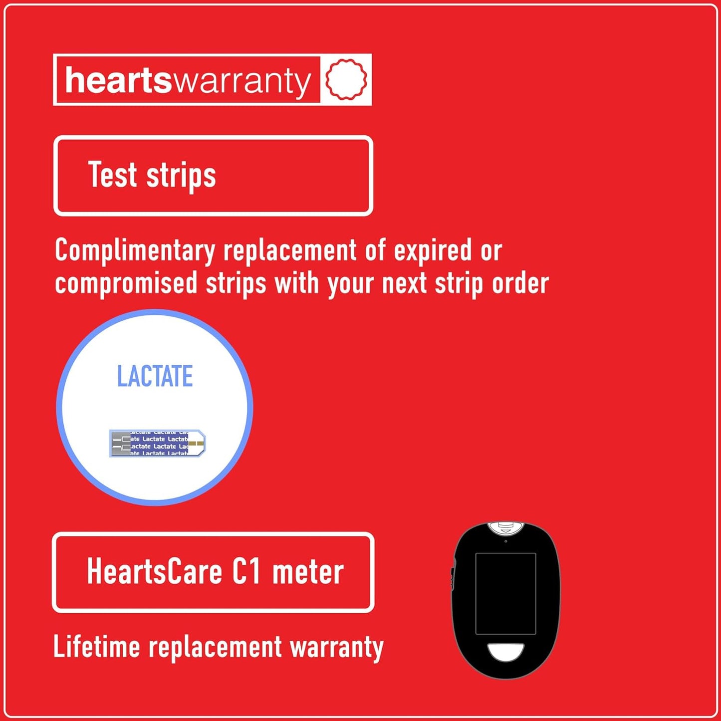HeartsCare C1 Lactate Meter Testing Kit with 10 strips- 5 sec Testing time