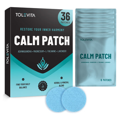 Calm Patches Relaxation & Stress Relief with GABA, Ashwagandha, L-Theanine, Passion Flower, Magnesium, 36 patches