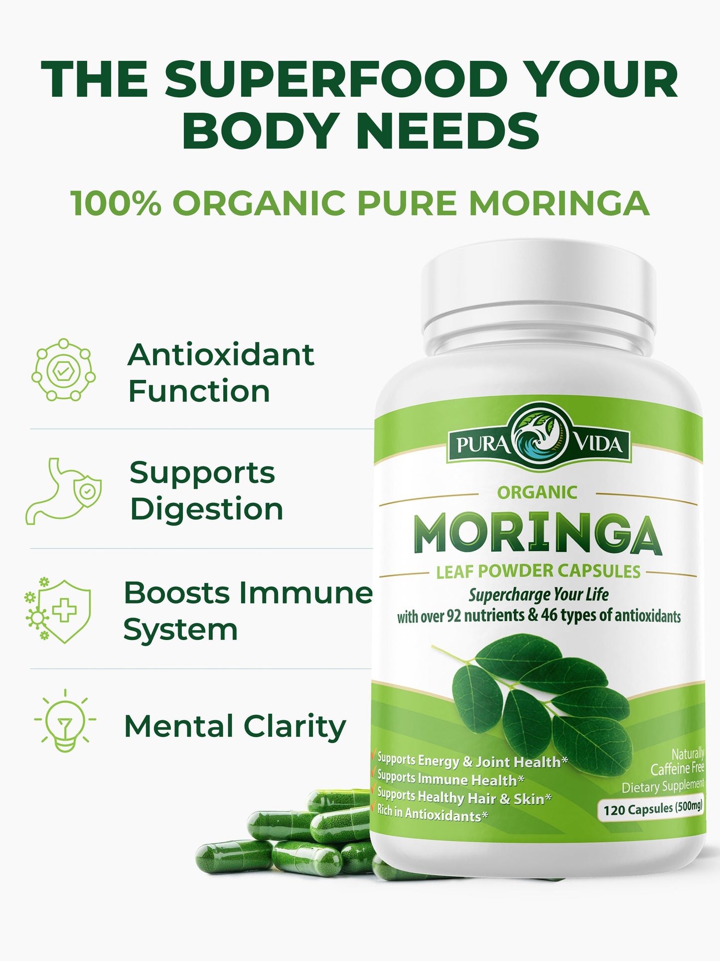 USDA Organic Moringa Capsules (120 Ct.)