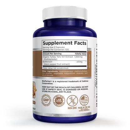 NusaPure Turkey Tail Mushroom Capsules, 10:1 Extract, 1200 mg, 200 Vcaps, Non-GMO, Gluten Free, Bioperine