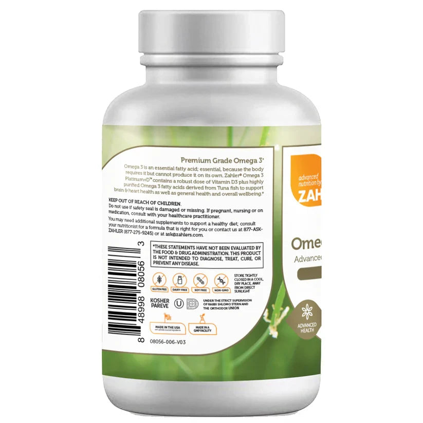 Zahler Omega 3 Platinum+D™ Advanced Fish Oil + Vitamin D3 Premium Grade Omega-3 Softgels