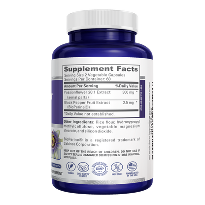 NusaPure Passion Flower 20:1 Extract, 300 mg, 120 Veggie Caps, Non-GMO, Bioperine, Extract Supplement