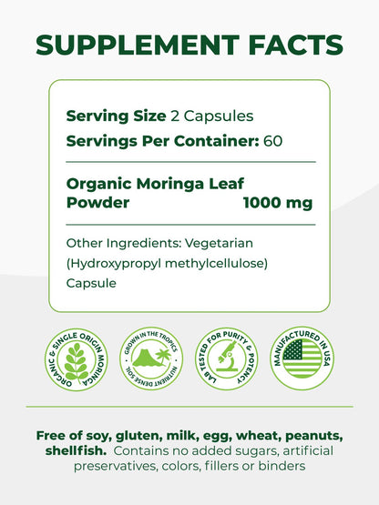 USDA Organic Moringa Capsules (120 Ct.)